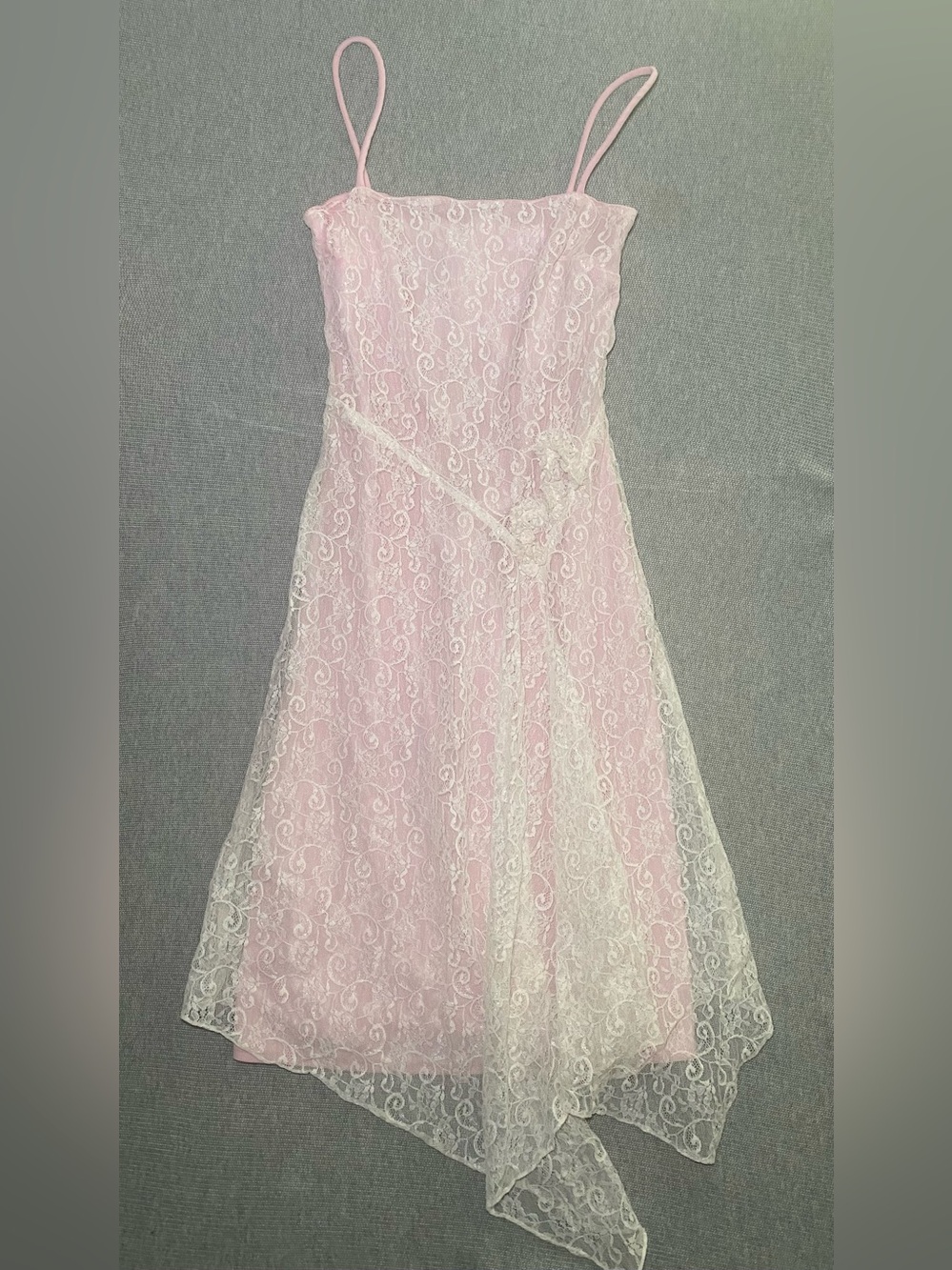 Y2K Jessica McClintock for Gunne Sax Pink Lace Asymmetrical Fairy Dress Size 1